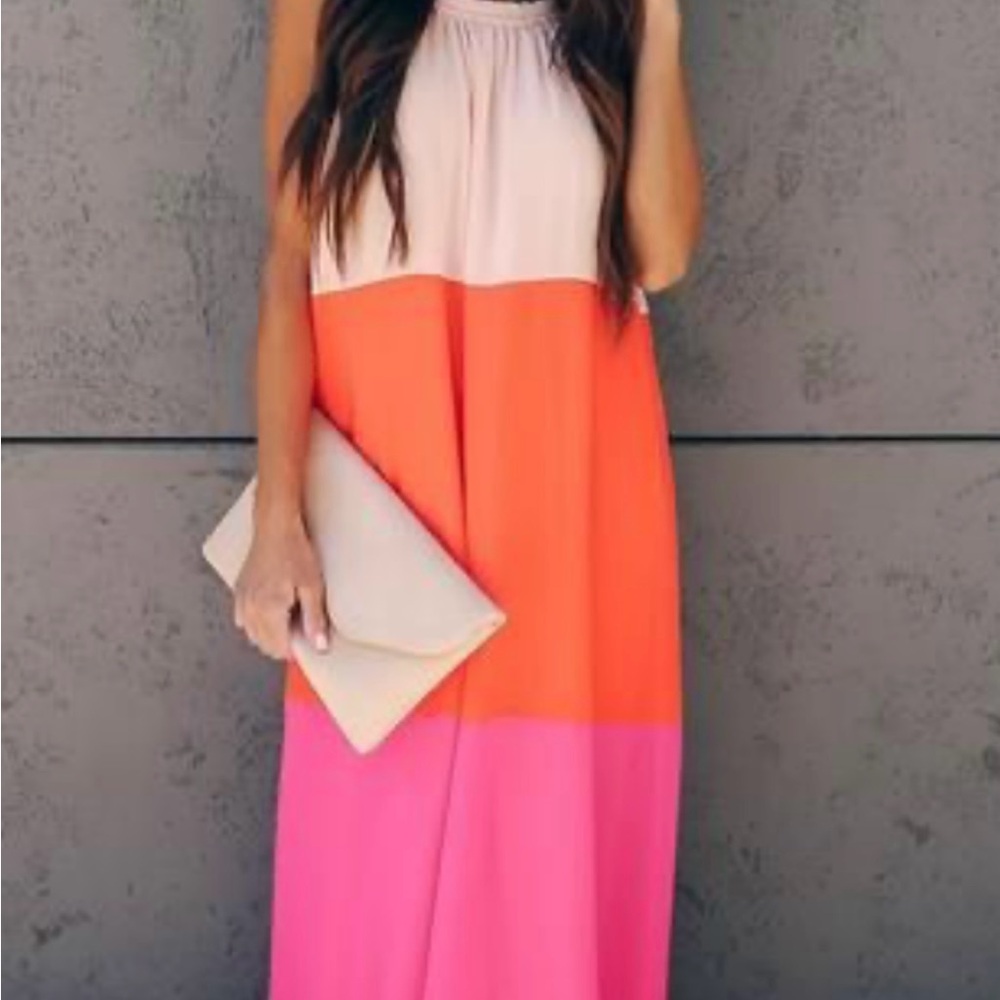 Aakaa NWT SzS Orange and Pink Maxi Dress